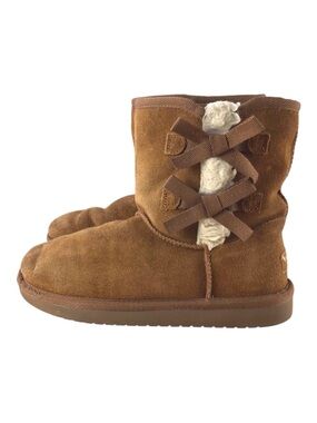 𝅺UGG tan suede leather Koolaburra black flat boots sherpa size 4